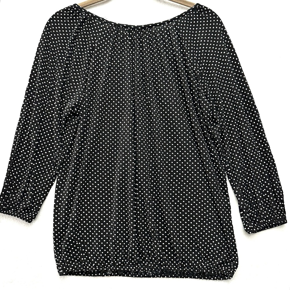 Michael Kors Polka Dot Blouse Top XS 3/4 Sleeve Black White Pleated Viscose - Picture 8 of 8